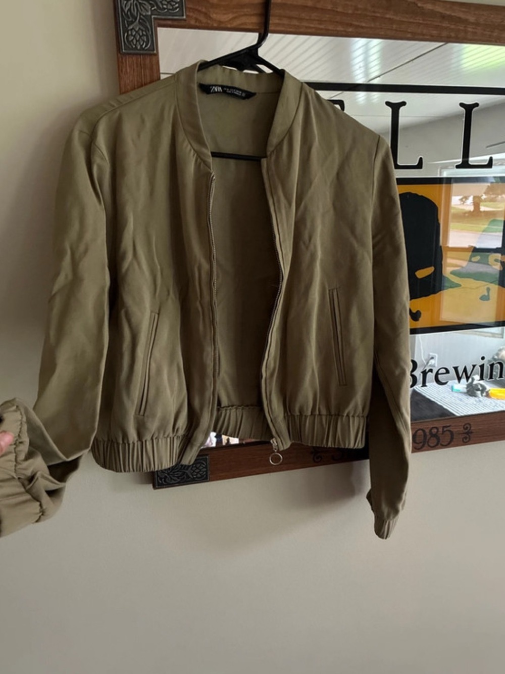 Zara Olive Bomber Jacket with Elastic Hem